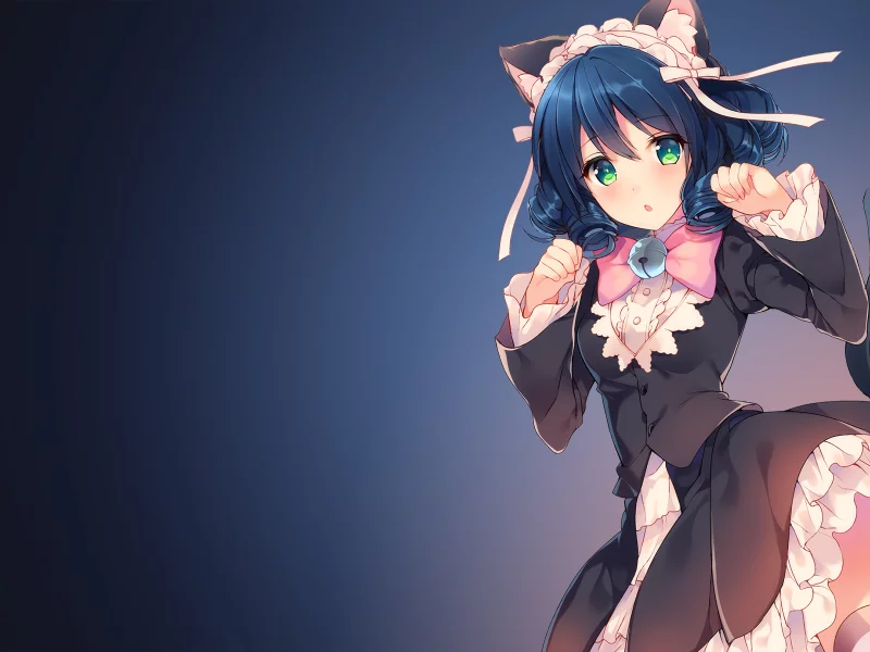 anime, girl, maid, cute, animal ears, tail