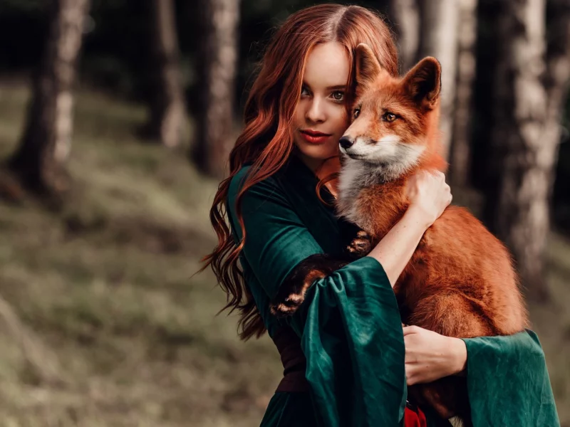 модель, наталия андреева, с лисой
