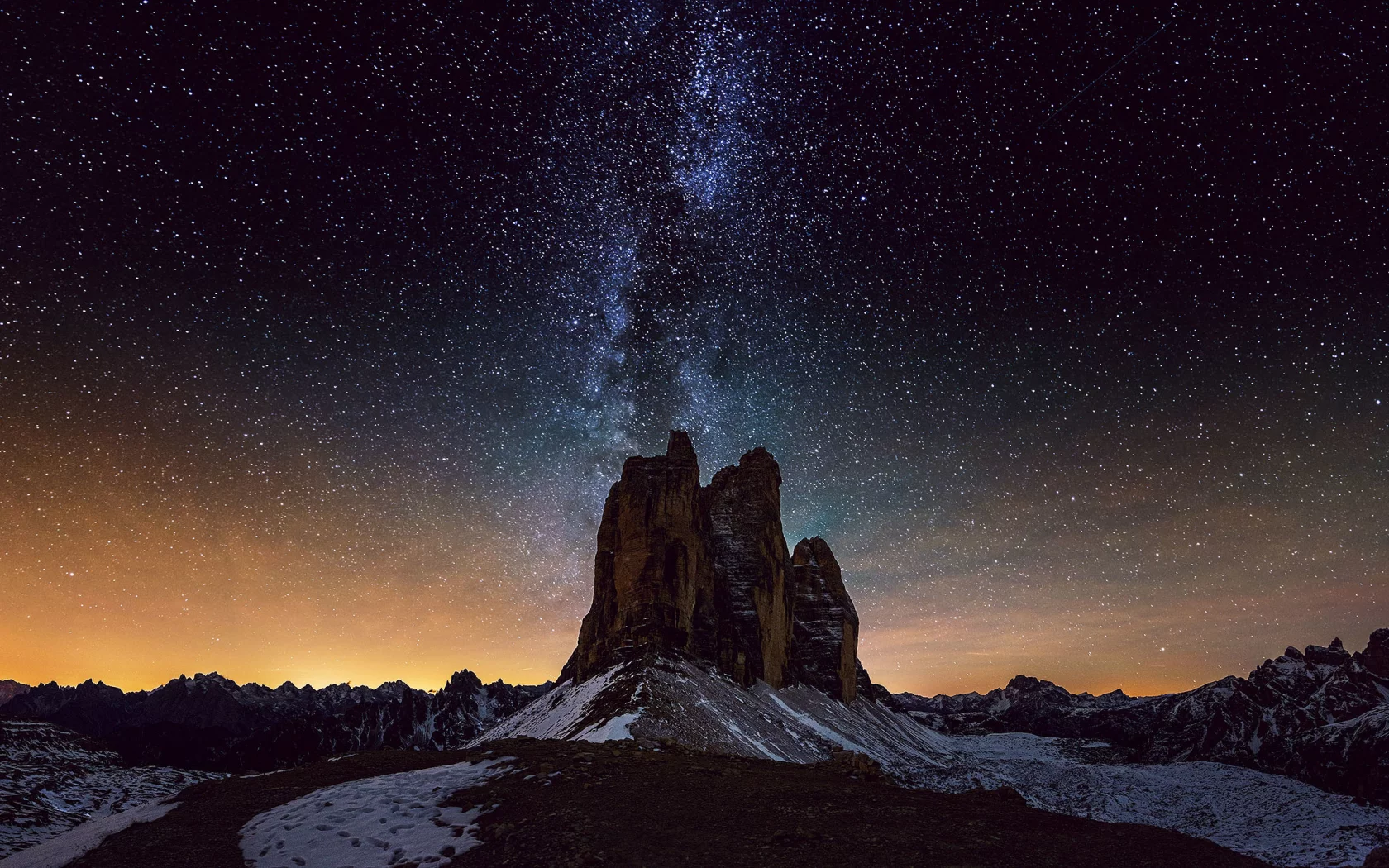 пейзаж, ночь, звёзды, горы, скалы