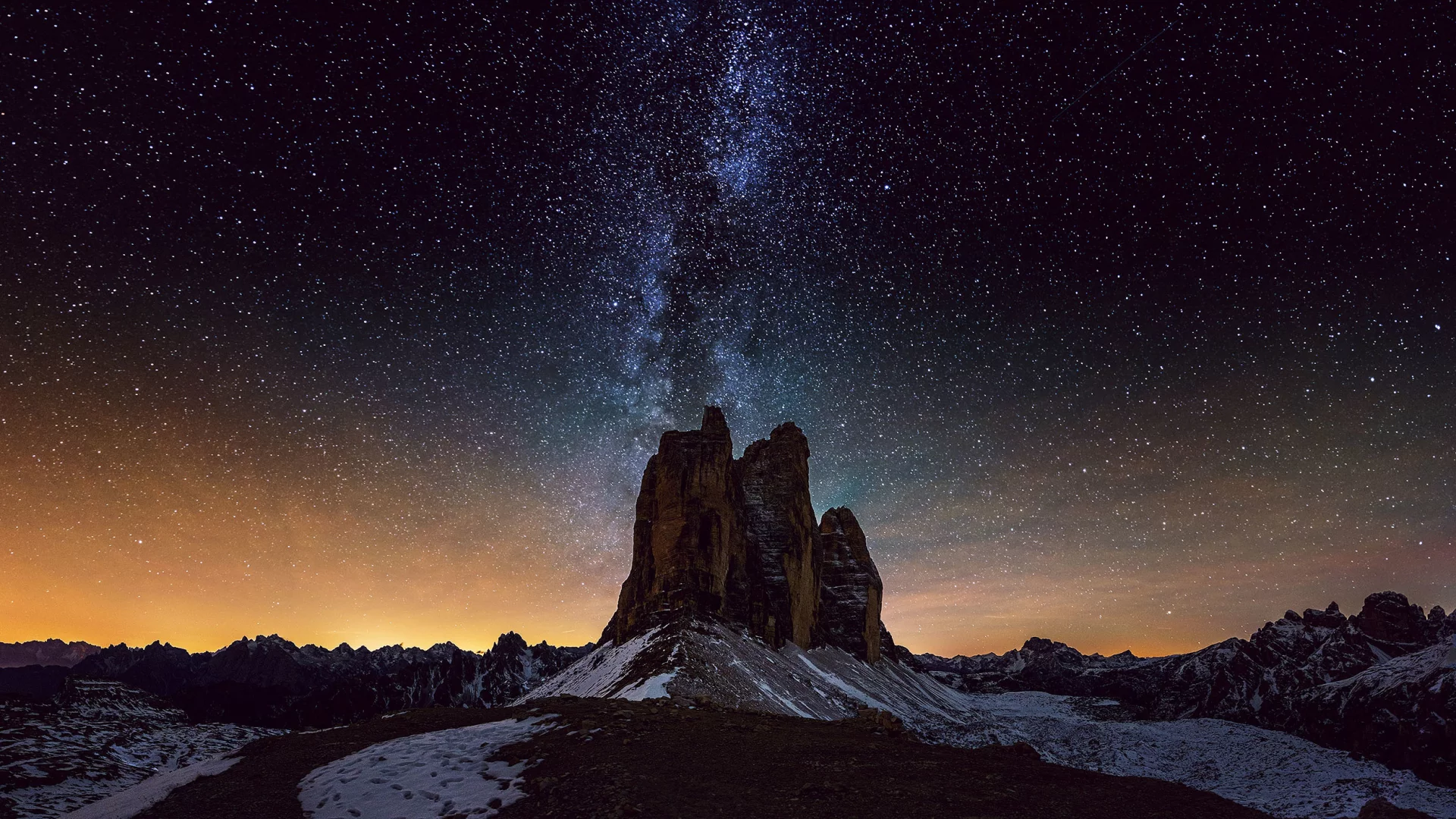 пейзаж, ночь, звёзды, горы, скалы