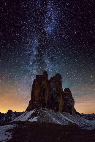 пейзаж, ночь, звёзды, горы, скалы