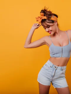 girl, pretty, shorts, smile, joy, dance
