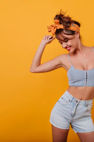 girl, pretty, shorts, smile, joy, dance