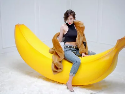 girl, asian, jeans, beauty, sexy, banana