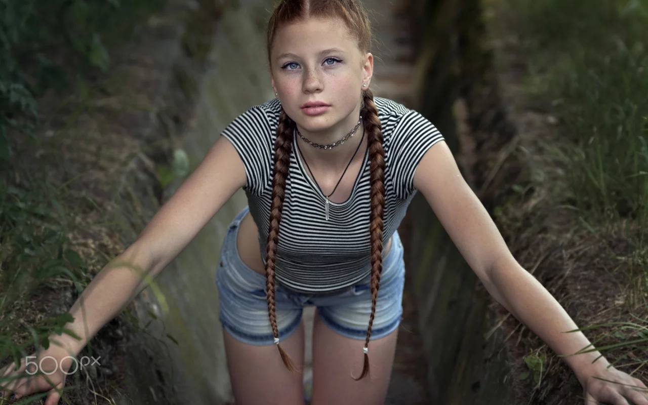 girl, pretty, shorts, braids, freckles