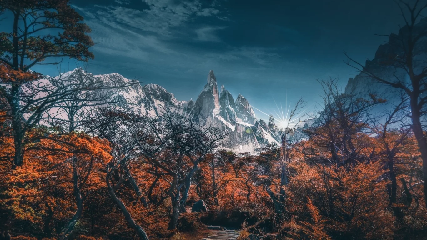 nature, mountains, rocks, forest, sun