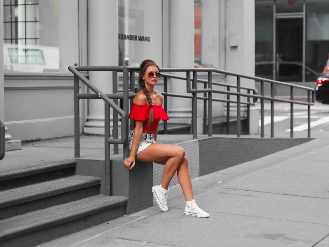 girl, beautiful, cute, model, shorts, sneakers, glasses, josefine forsberg, braid
