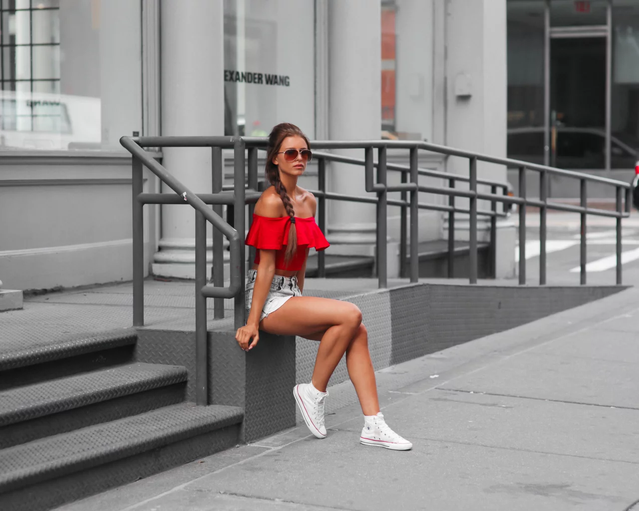 girl, beautiful, cute, model, shorts, sneakers, glasses, josefine forsberg, braid