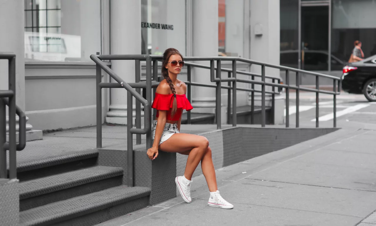 girl, beautiful, cute, model, shorts, sneakers, glasses, josefine forsberg, braid