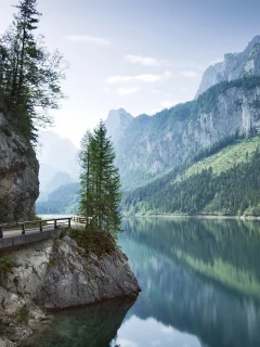 nature, mountains, forest, river, bridge, austria