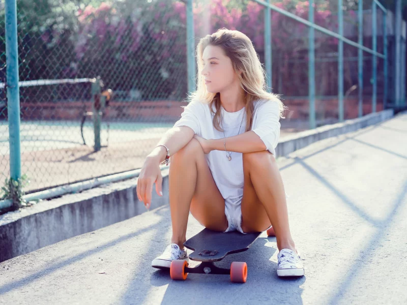 girl, beautiful, cute, shorts, sneakers, skateboard