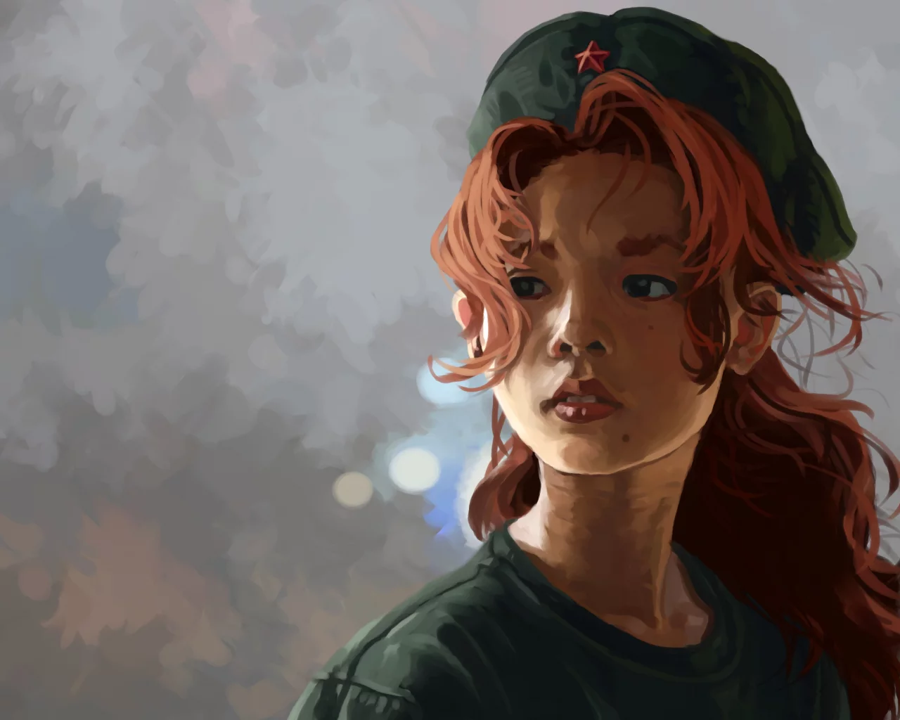girl, beautiful, red, portrait, art, drawing