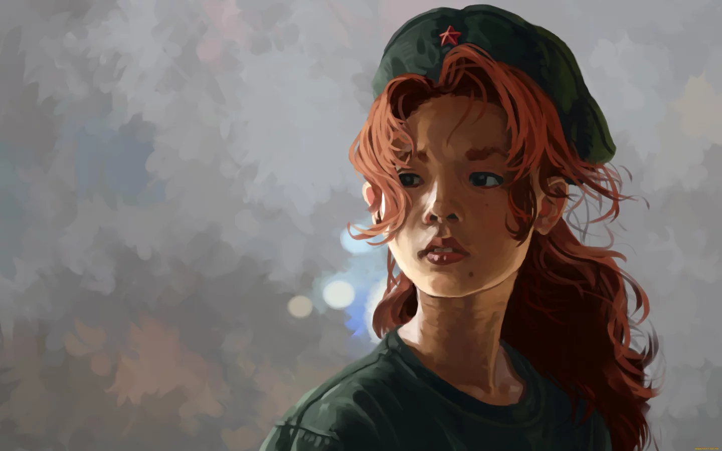 girl, beautiful, red, portrait, art, drawing