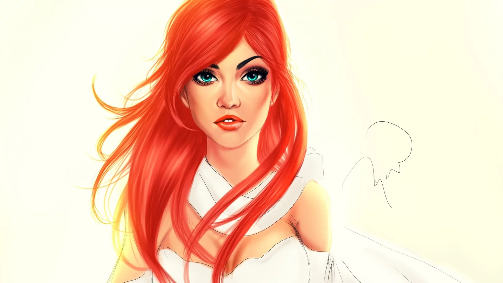 girl, beautiful, red, portrait, art, drawing