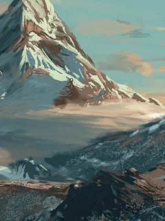 landscape, mountains, painting, oil