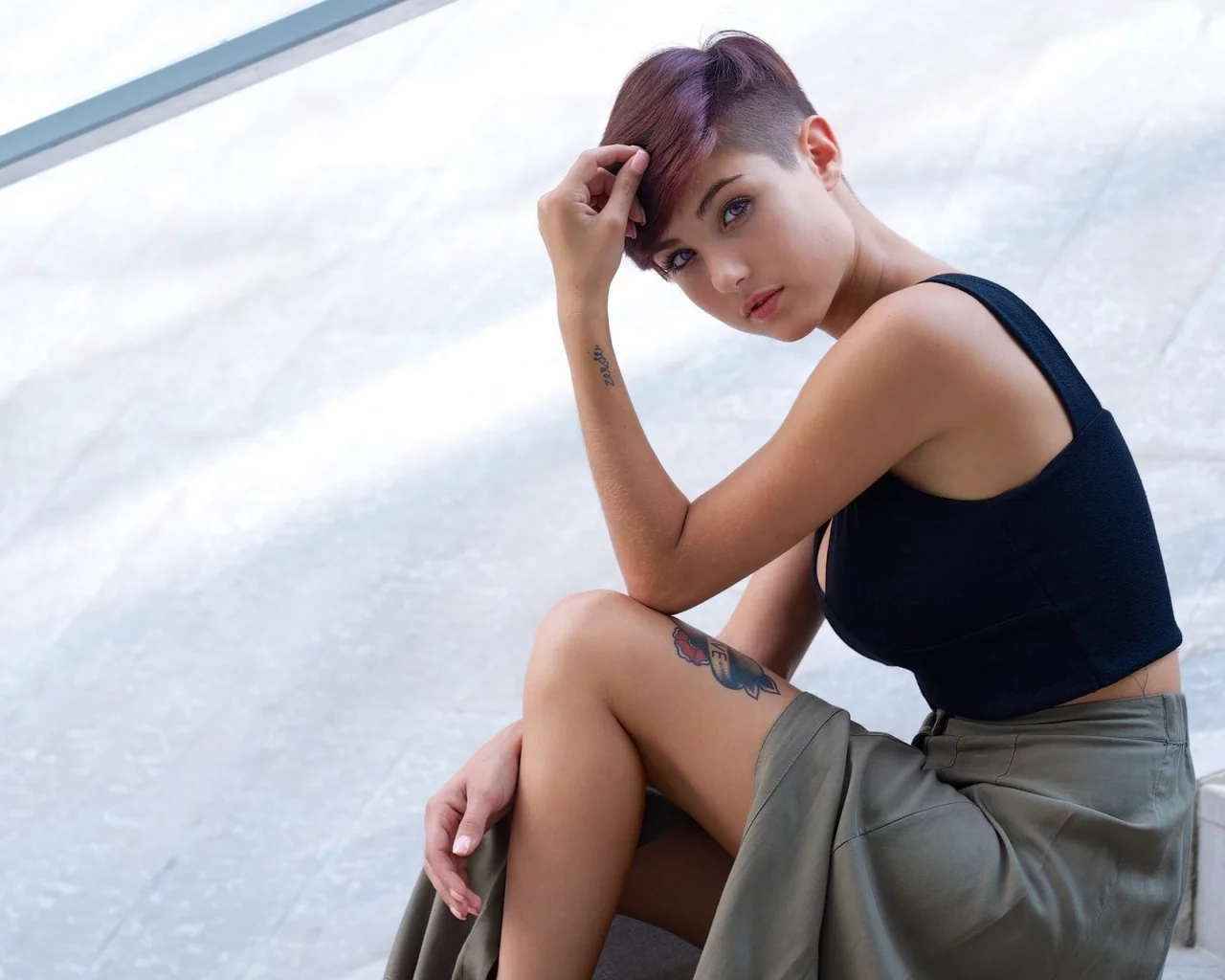 girl, beautiful, tattoo, skirt, cute