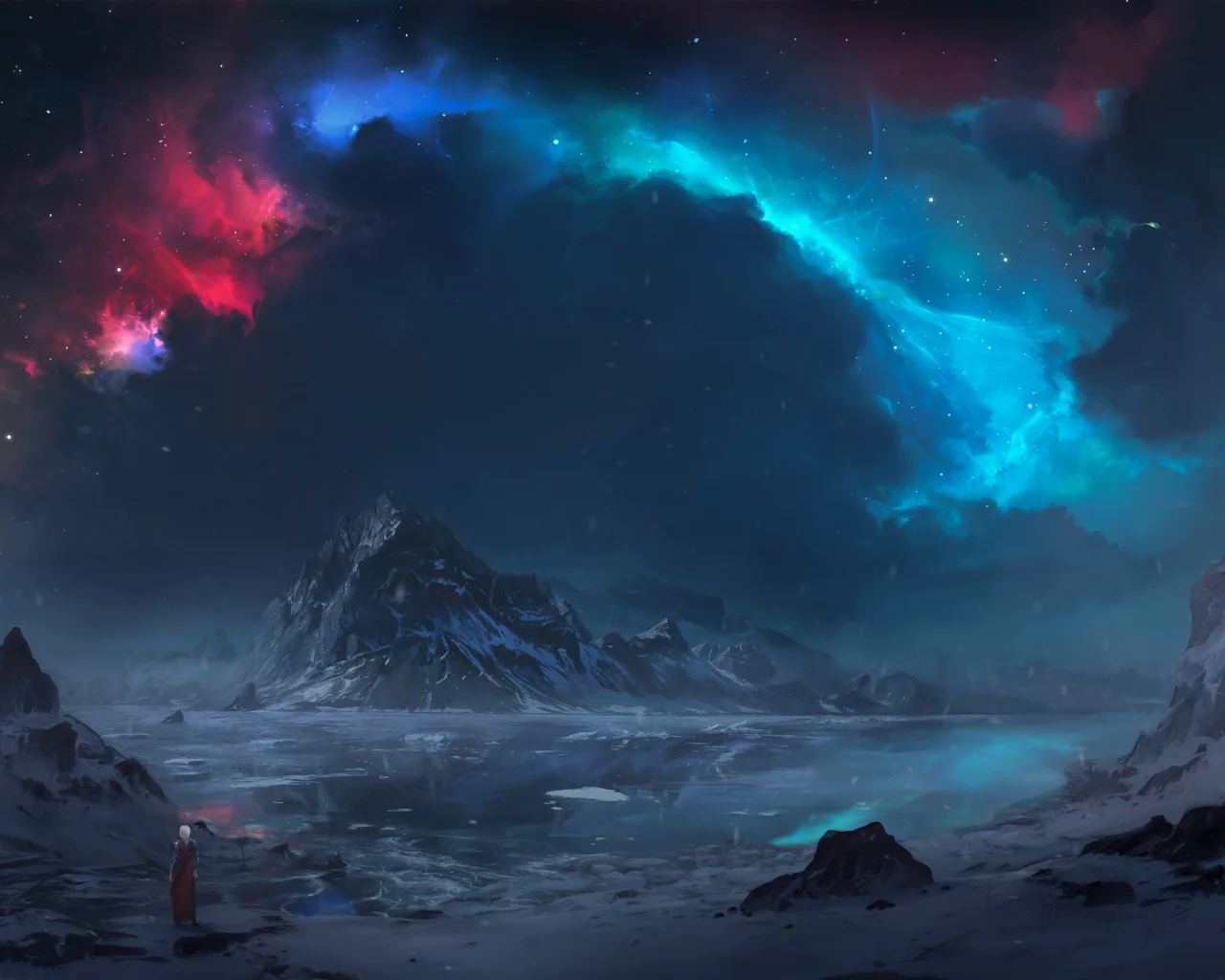 fantasy, landscape, beautiful, nebula, mountains