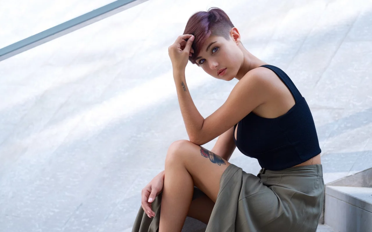 girl, beautiful, tattoo, skirt, cute