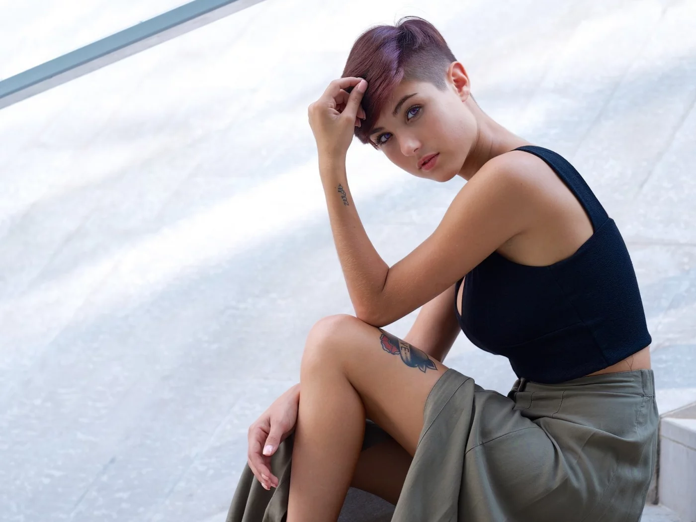 girl, beautiful, tattoo, skirt, cute