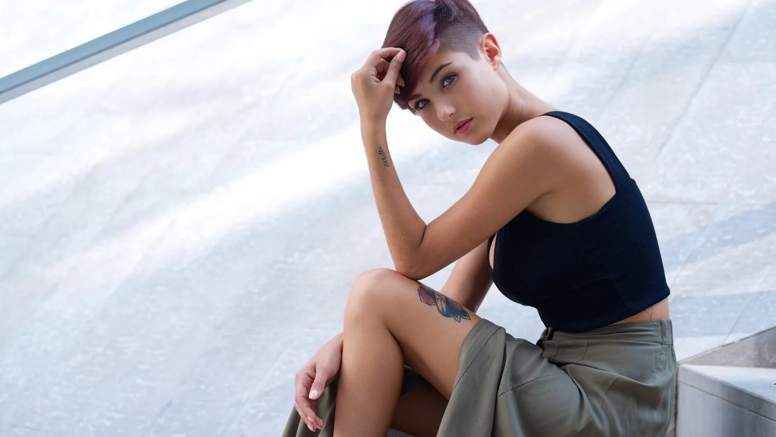 girl, beautiful, tattoo, skirt, cute