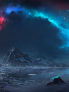 fantasy, landscape, beautiful, nebula, mountains