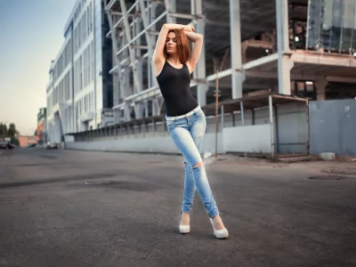 girl, sweet, pretty, slim, redhead, jeans