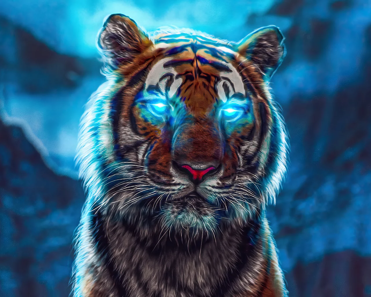 tiger, art, blue eyes, drawing