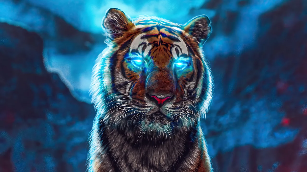 tiger, art, blue eyes, drawing