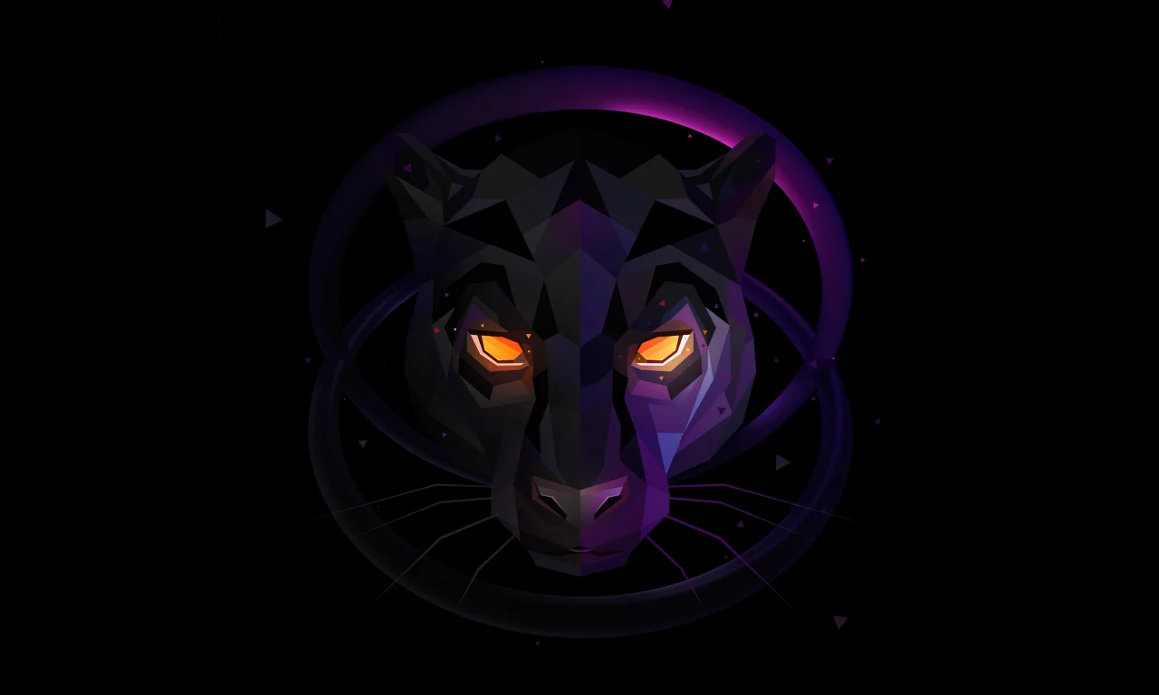panther, scary, glowing, eyes, low, poly, dark, background