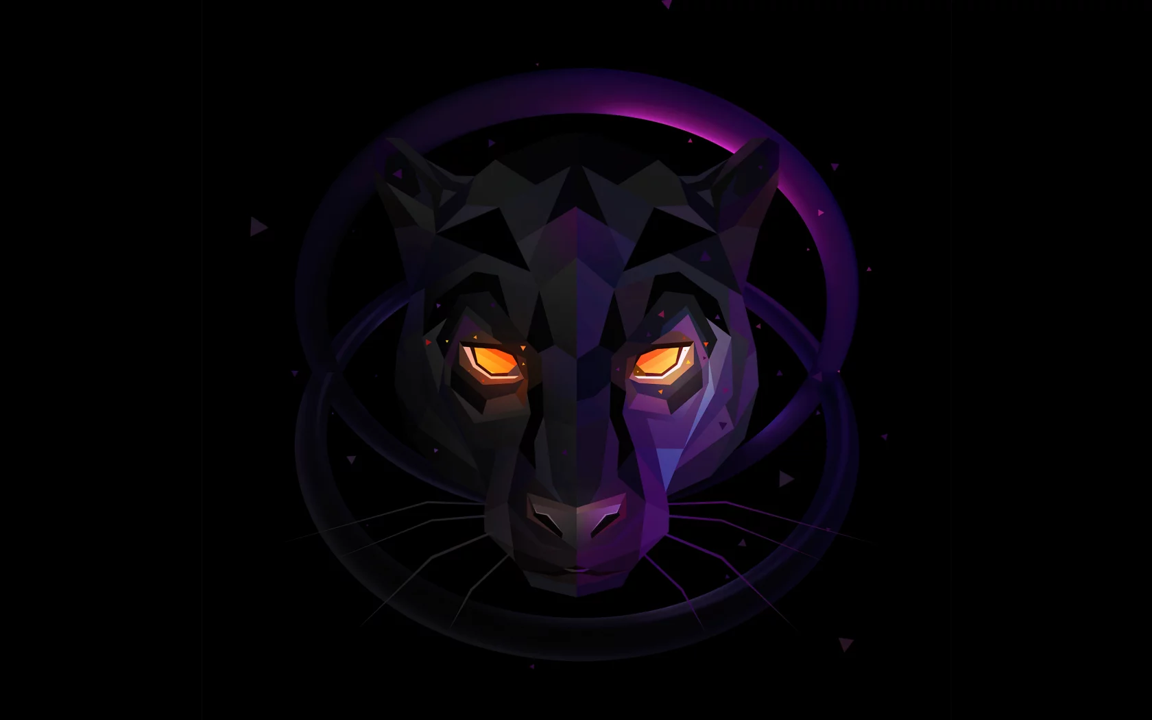 panther, scary, glowing, eyes, low, poly, dark, background