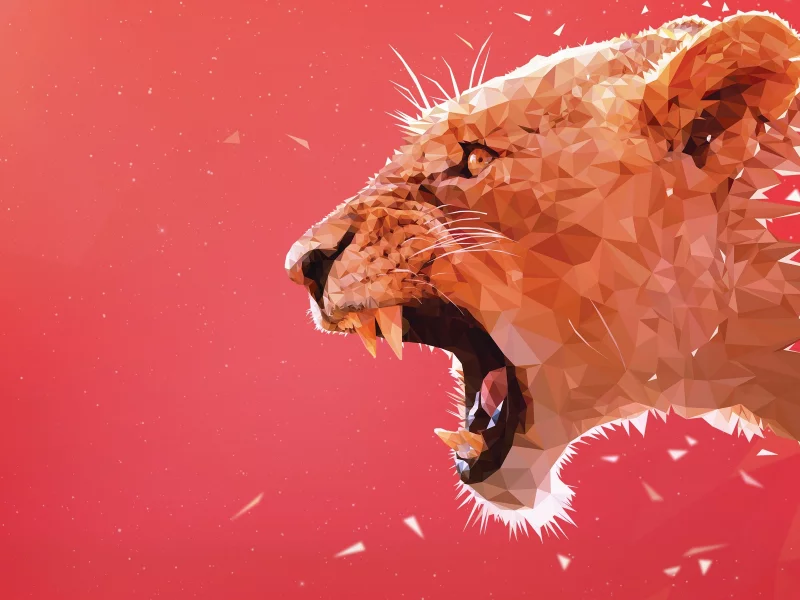 tiger, roaring, low, poly