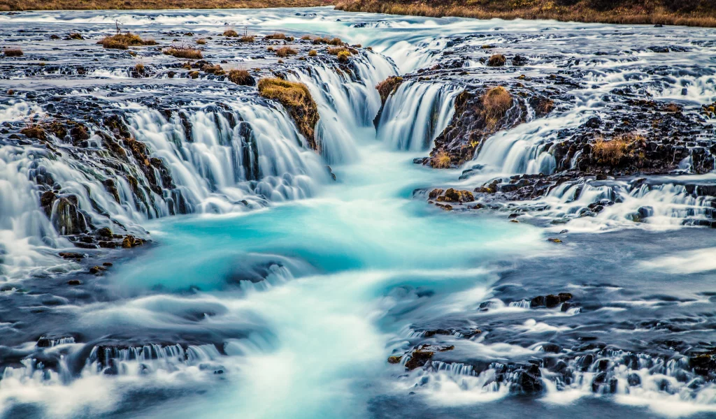 bruarfoss, waterfall, iceland, river, stream, blue, water