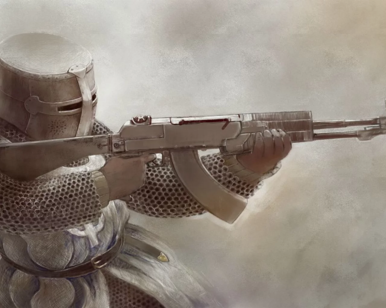 knight, automatic rifle, fantasy