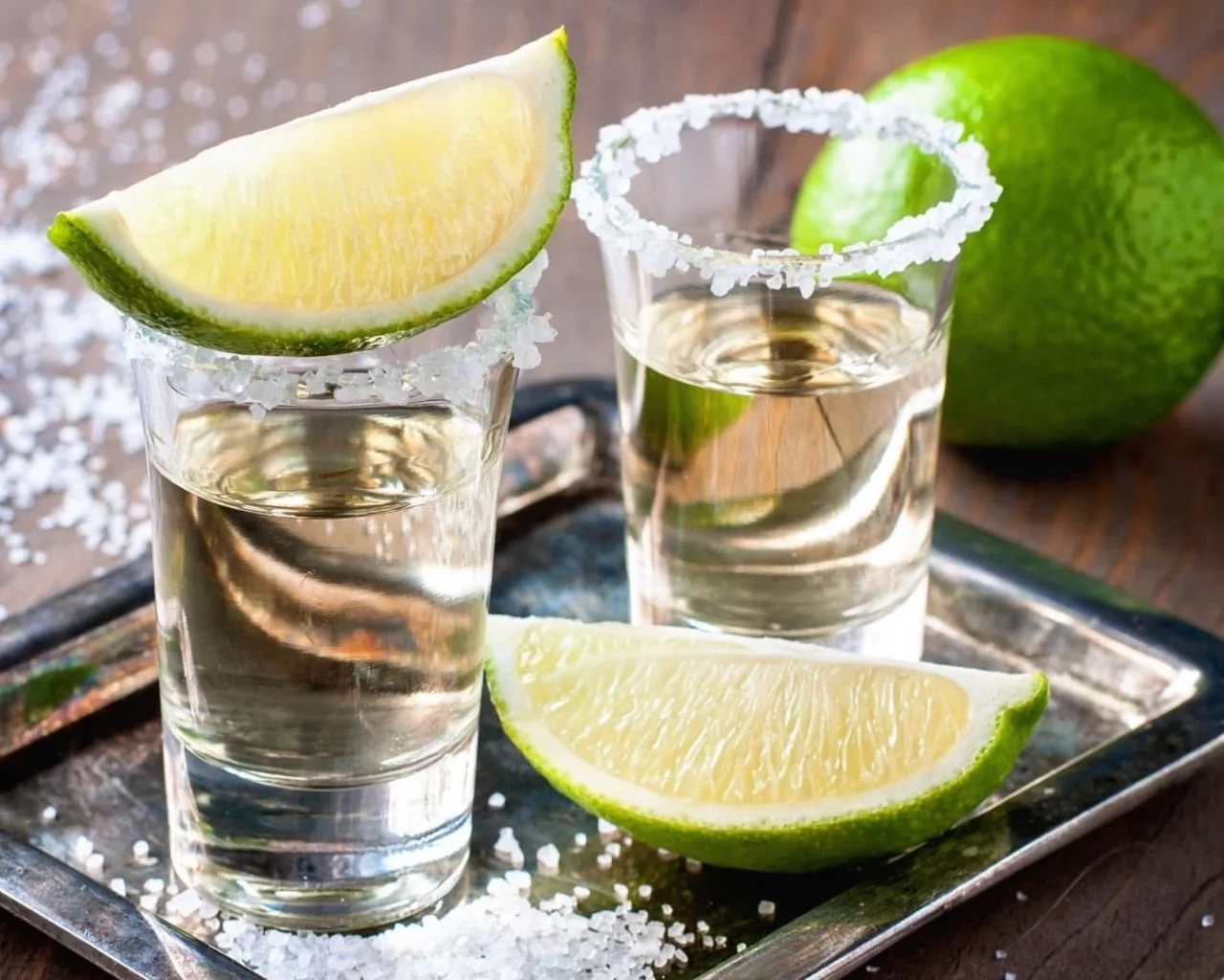 tequila, shot glass, lime, salt
