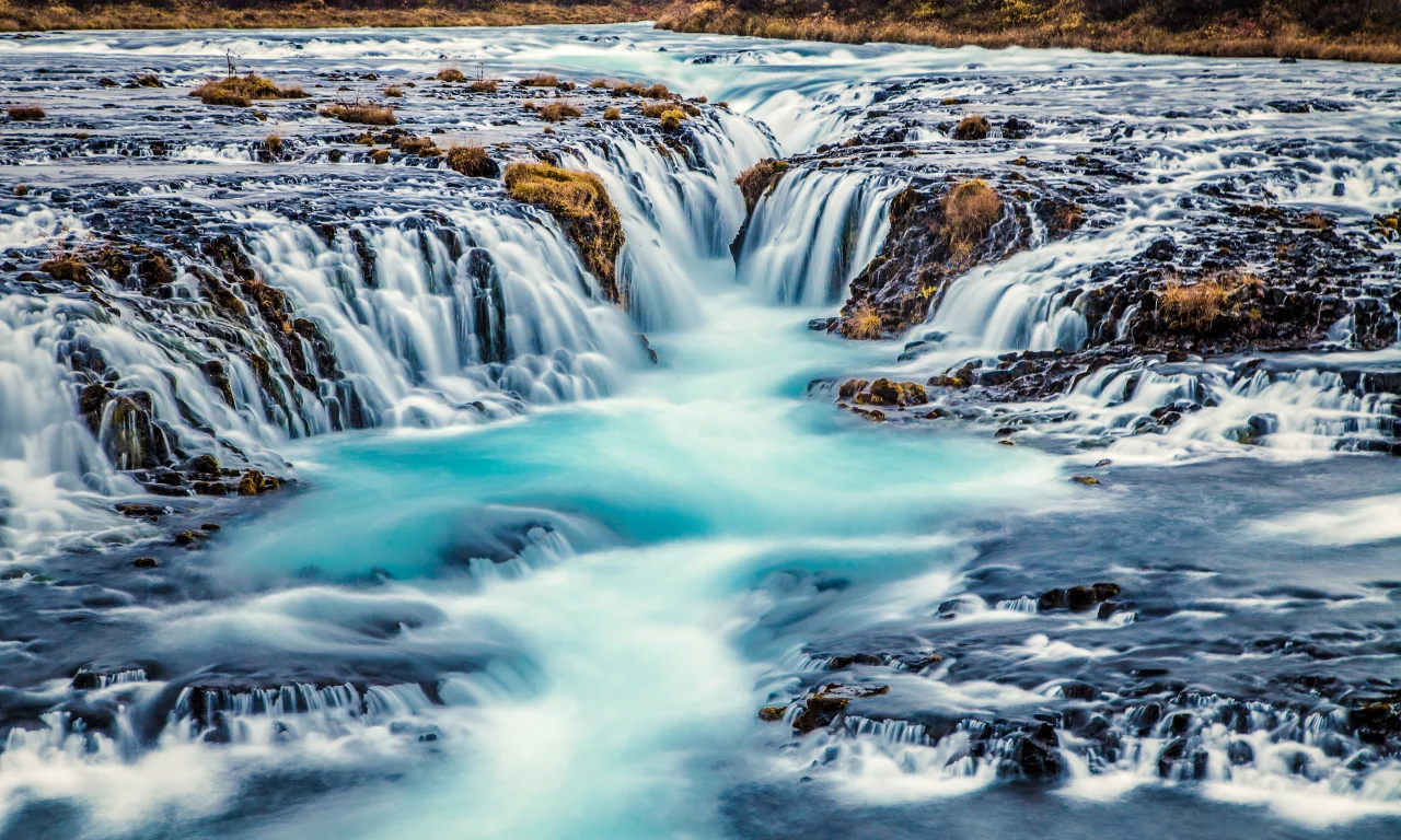 bruarfoss, waterfall, iceland, river, stream, blue, water
