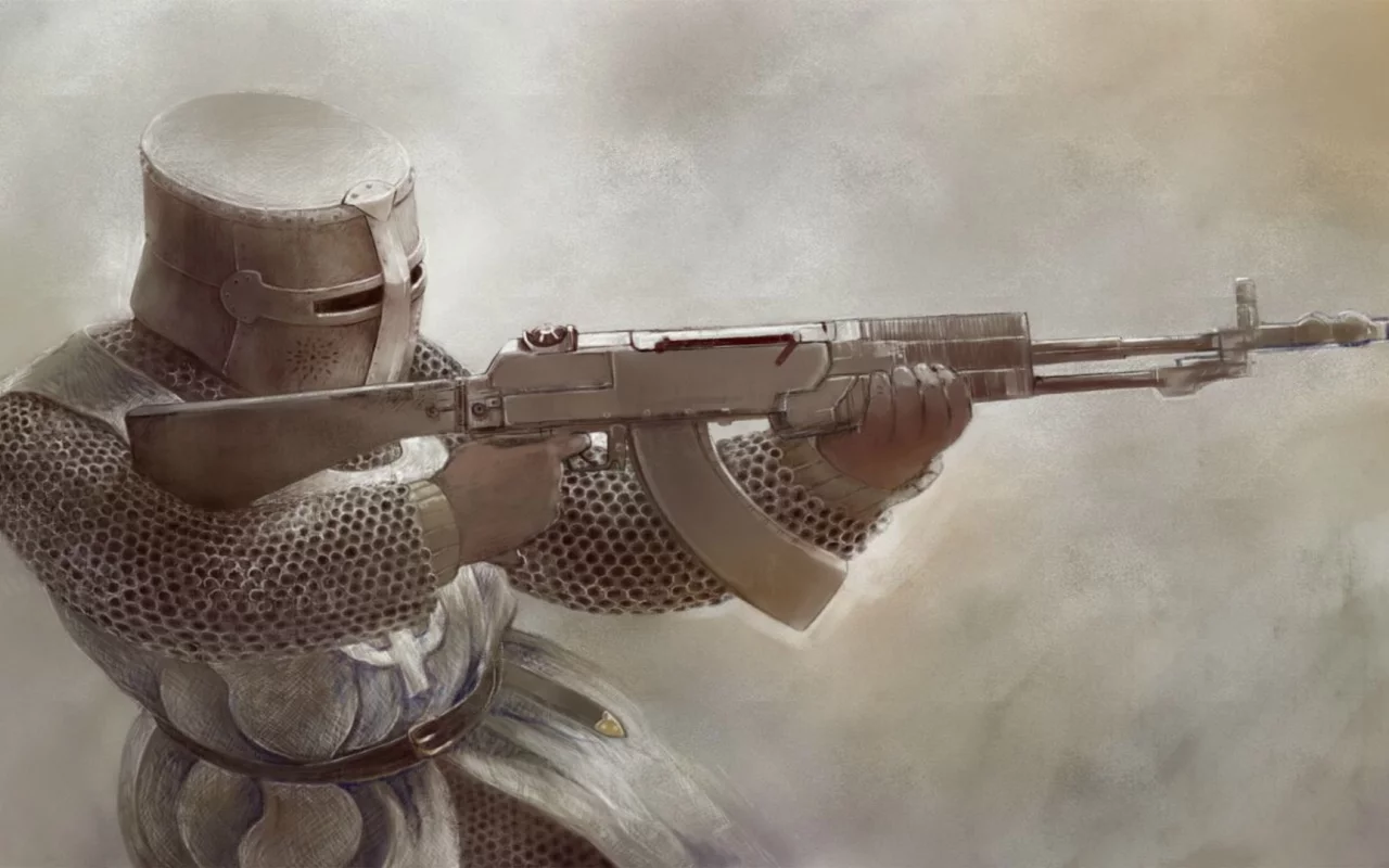 knight, automatic rifle, fantasy