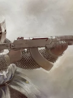 knight, automatic rifle, fantasy