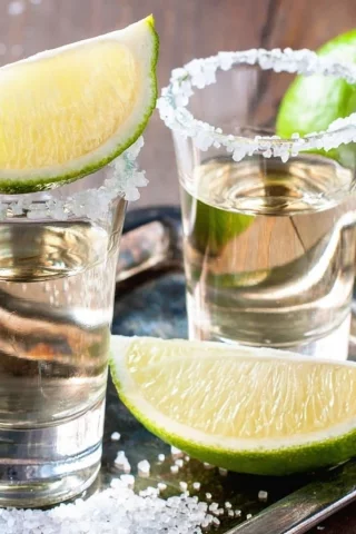 tequila, shot glass, lime, salt