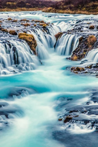 bruarfoss, waterfall, iceland, river, stream, blue, water