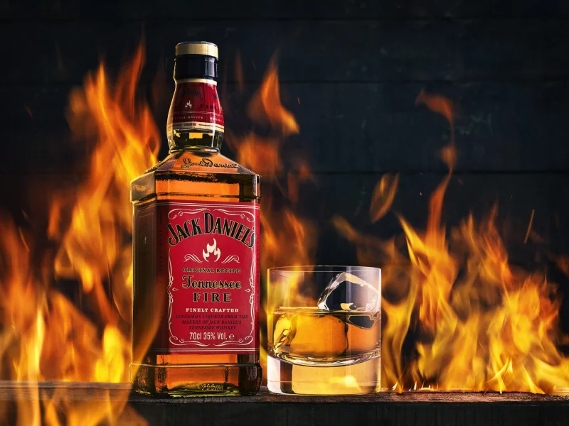 alcohol, bottle, whiskey, flame