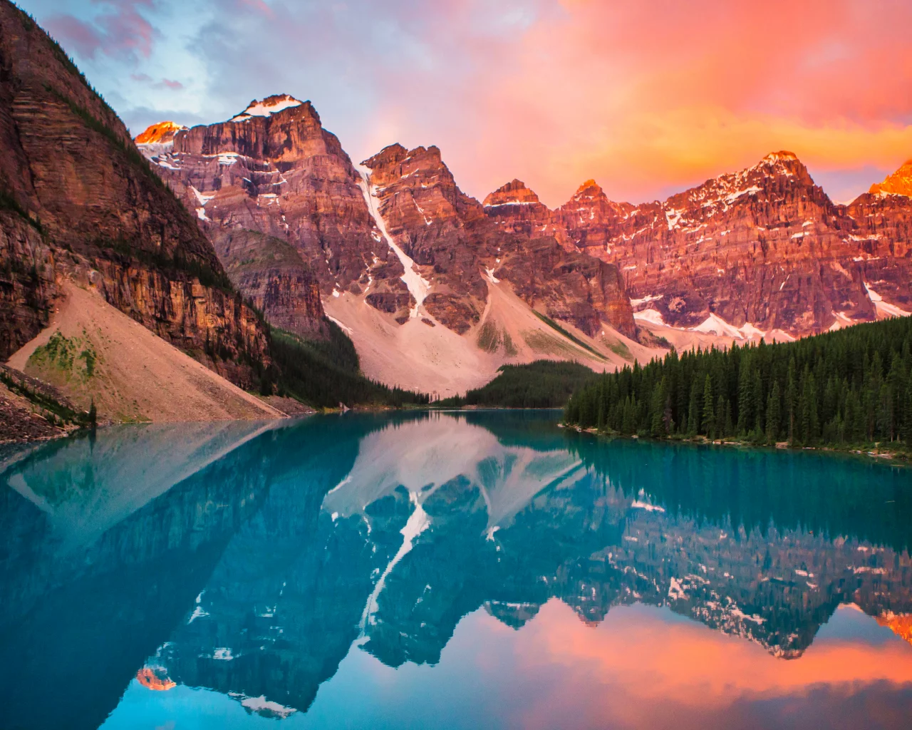 moraine, lake, rocky, mountains, banff, national park, landscape