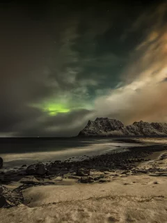 beach, aurora, borealis, lofoten, islands, norway, arctic