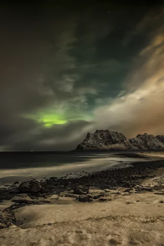 beach, aurora, borealis, lofoten, islands, norway, arctic