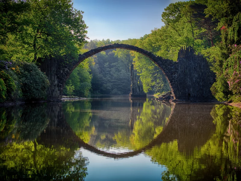 nature, bridge, park, lake, trees