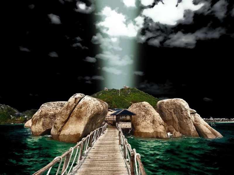 beam, bridge, island, beach, hill