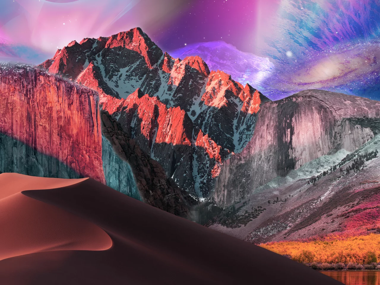 landscape, mountains, forest, lake, space, dune