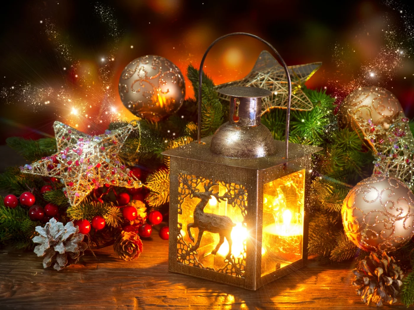 new, year, christmas, lantern, decorations, christmas, branches, ale