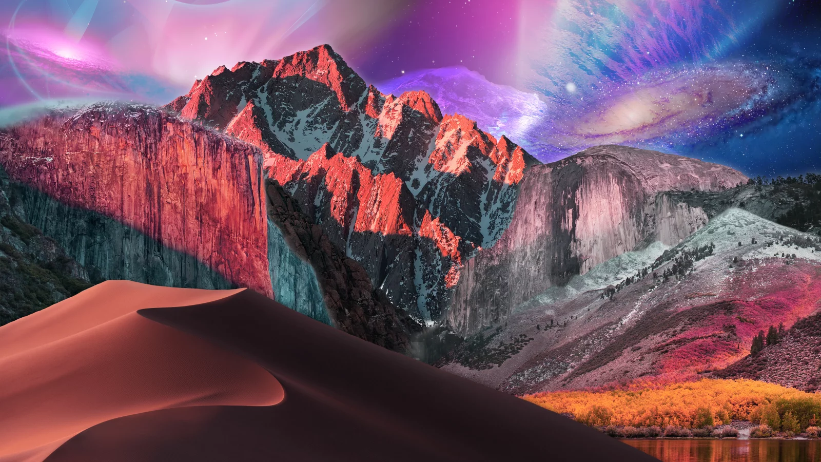 landscape, mountains, forest, lake, space, dune