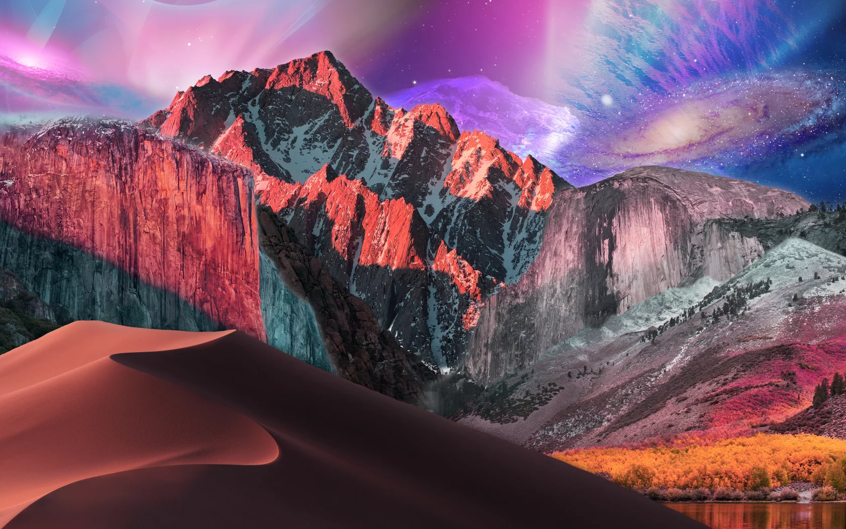 landscape, mountains, forest, lake, space, dune