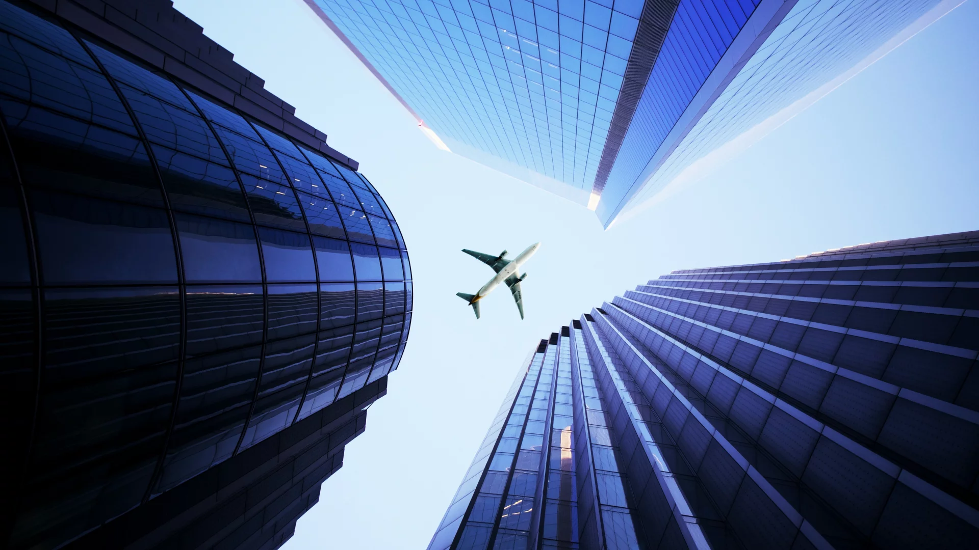 skyscrapers, airplane, highrise, building, metropolis